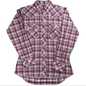 Wrangler 📌size medium, VINTAGE, button down pearl snap red, blue, tan, western